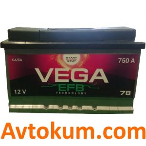 Купить авто аккумулятор Vega EFB 6CT-78 R+ Киев, Украина